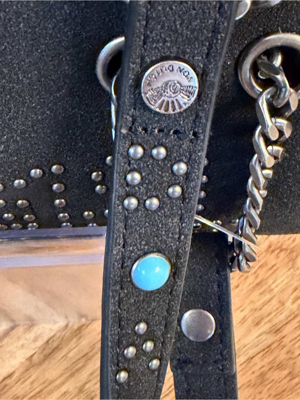 Von Dutch Black Studded Barrel Bag with Chain Straps - Picture 7 of 9